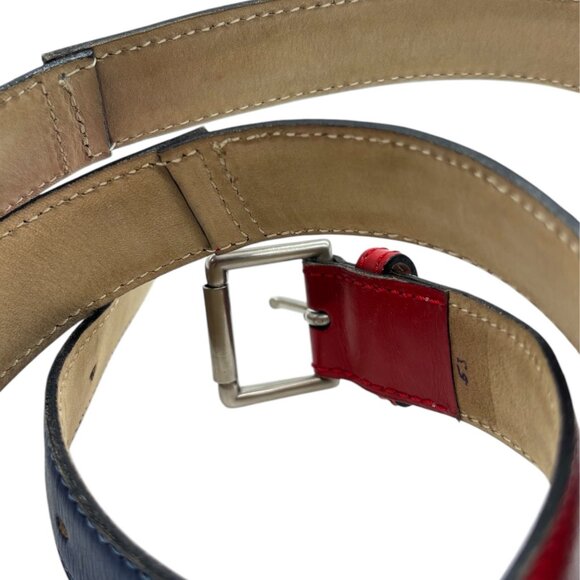 ALAIA Red White Blue Leather Color Block Thin Buckle Belt 70 US 28 Skinny 1.25" - Picture 10 of 14